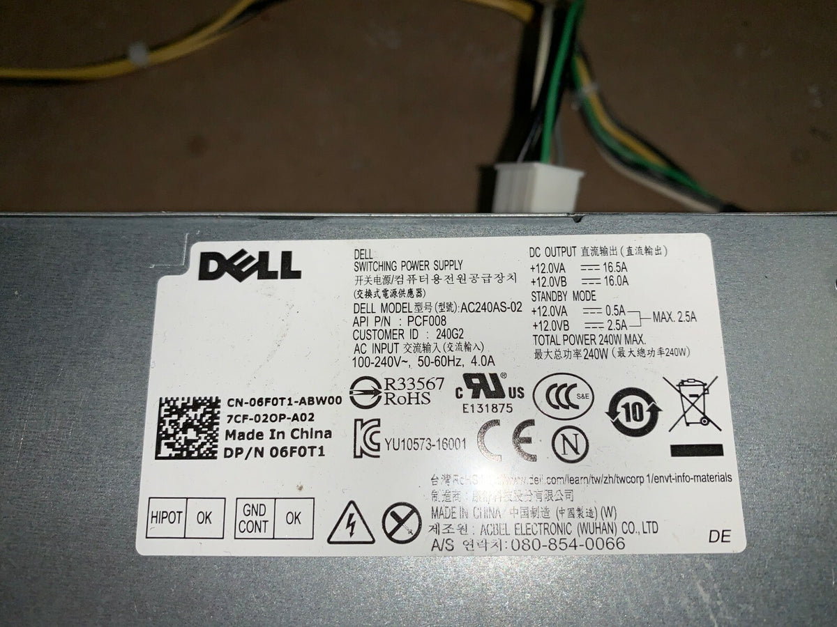 Dell AC240AS-02 06F0T1 Optiplex 3040 5040 7040 240W Power Supply 6F0T1 TESTED!