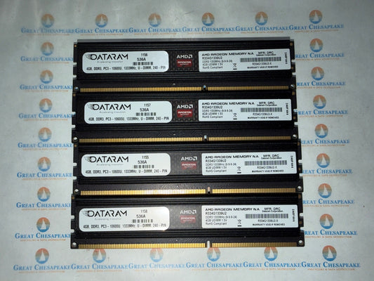 Lot of 4 DATARAM R334G1339U2-X 16GB Total (4GBx4) PC3-10600U DDR3 UDIMM TESTED!