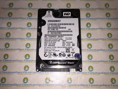 Western Digital WD5000BEKT-60KA9T0 2.5" 500GB Scorpio Black SATA 7200RPM TESTED!