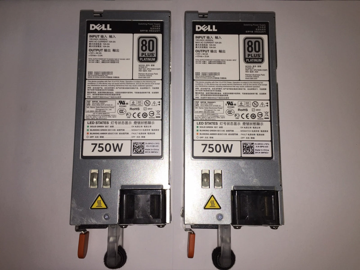 Lot of 2 Dell D750E-S1 09PXCV 750W Switching Power Supply  80+ Platinum TESTED!