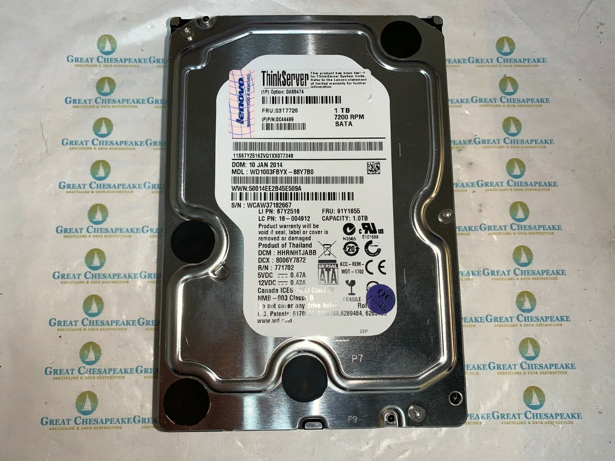 IBM Lenovo WD1003FBYX-88Y7B0 1TB ThinkServer 7200RPM 3.5" HDD SATA TESTED!