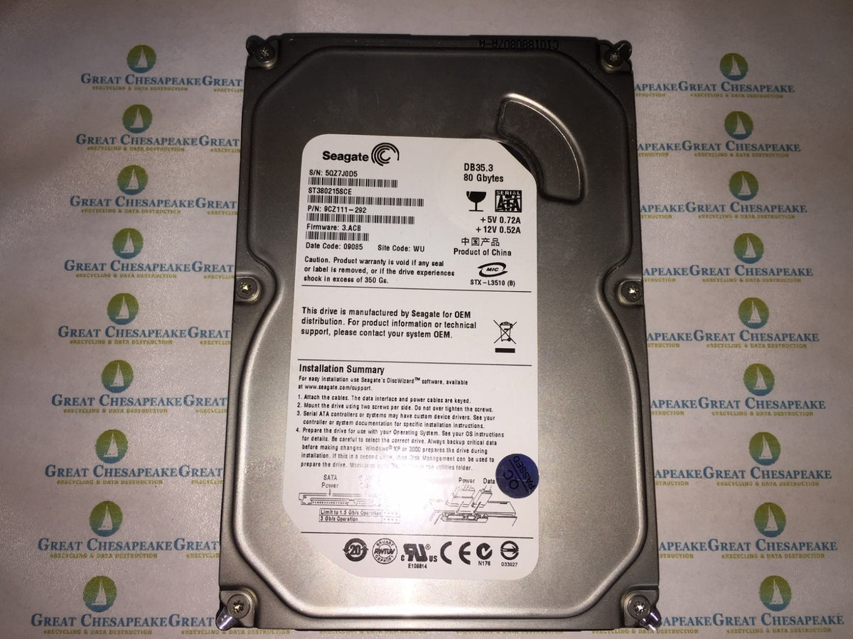Seagate ST380215SCE DB35.3 80GB SATA 7200 RPM 3.5" Hard Drive TESTED!