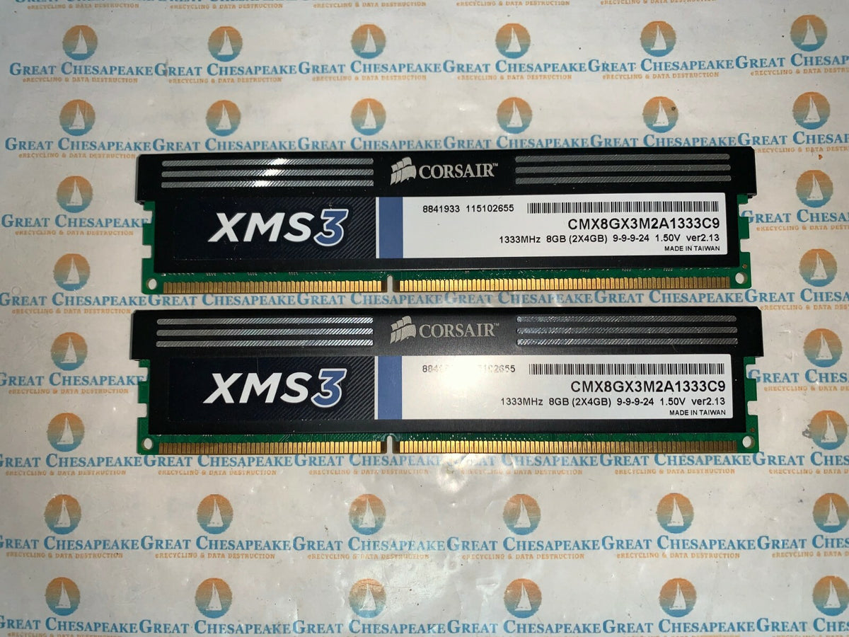 Lot of 2 Corsair CMX8GX3M2A1333C9 8GB Total (4GBx2) PC3-10600 DDR3 SDRAM Memory
