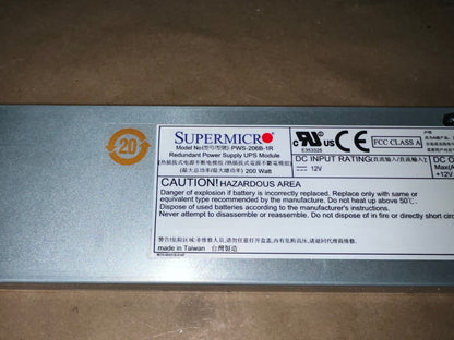 SuperMicro PWS-206B-1R 200W Redundant 1U Battery Backup Server Power Supply