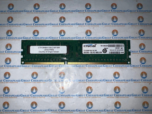 CRUCIAL CT51264BA1339.C16F1MR 4GB PC3-10600 DDR3 240 Pin DIMM TESTED!