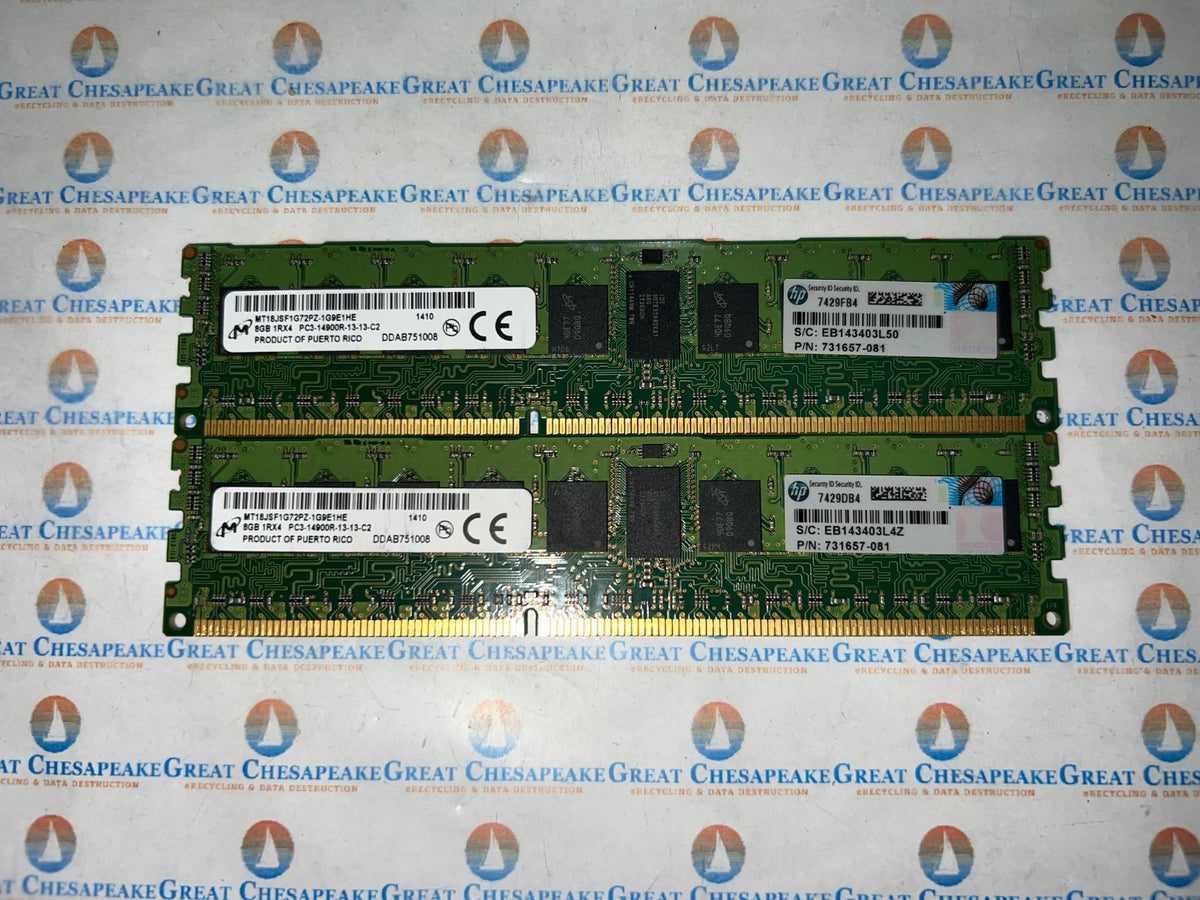"Lot of 2" Micron MT18JSF1G72PZ-1G9E1 16GB Total (8GBx2) PC3-14900R DDR3 ECC Ram