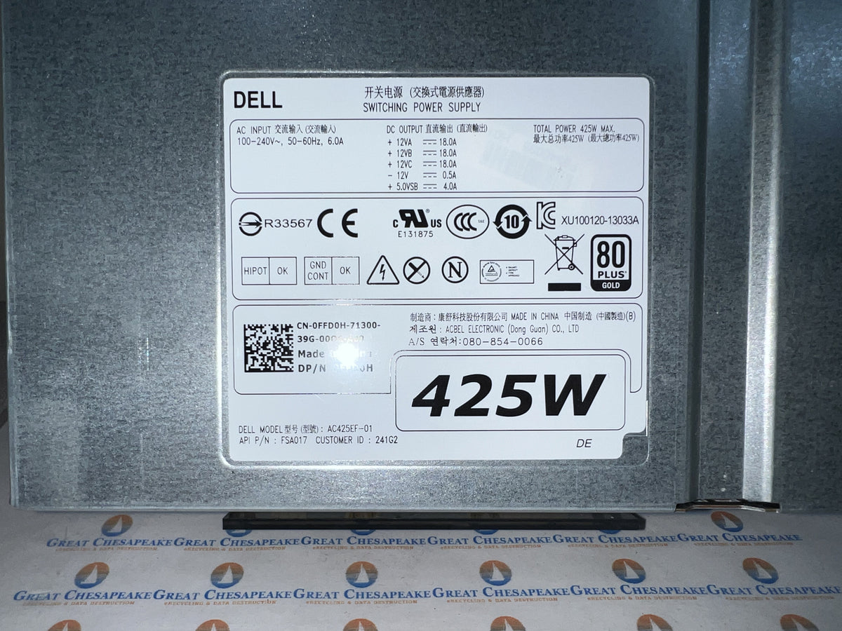 DELL 0FFD0H AC425EF-01 T3600 T3610 425W Workstation Power Supply FSA017 TESTED!