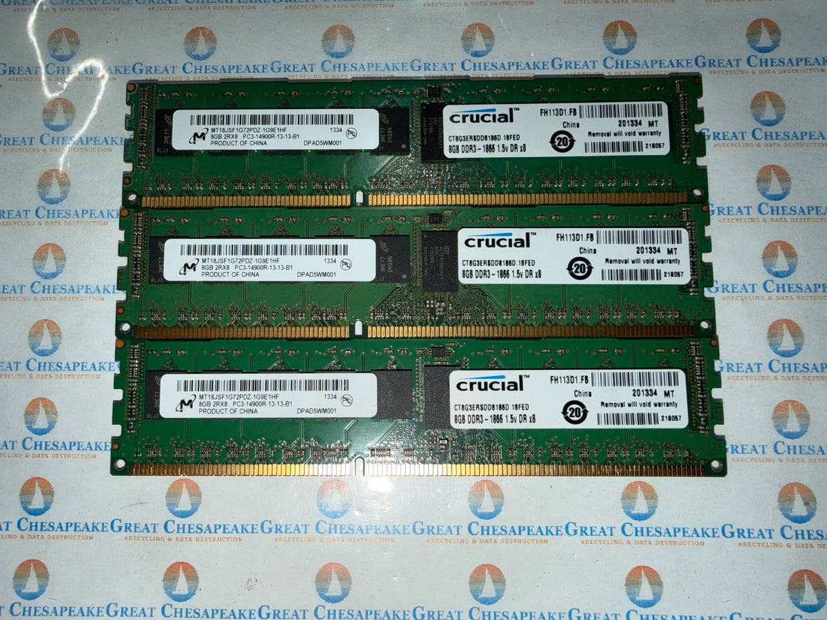 "Lot of 3" Micron MT18JSF1G72PDZ-1G9E1 24GB Total (8GBx3) PC3-14900R ECC TESTED!