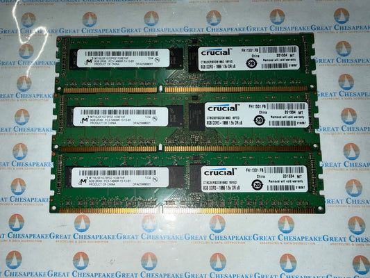 "Lot of 3" Micron MT18JSF1G72PDZ-1G9E1 24GB Total (8GBx3) PC3-14900R ECC TESTED!