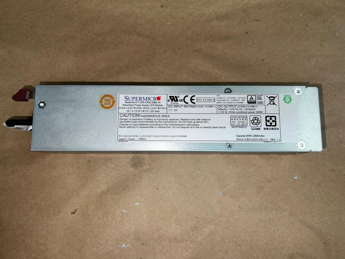 SuperMicro PWS-206B-1R 200W Redundant 1U Battery Backup Server Power Supply